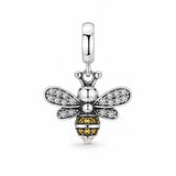 Front view of Jewelry Towns 925 sterling silver bee charm with clear and amber zircon accents
