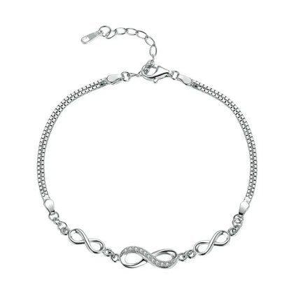 925 Sterling Silver Infinity Love Chain Link Adjustable Zircon Bracelet eprolo