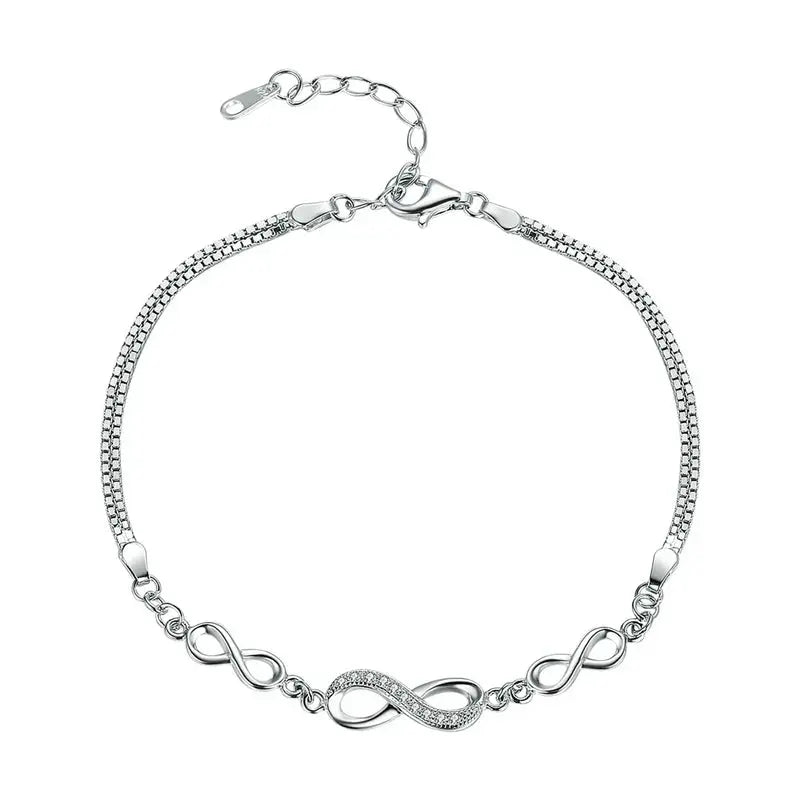 925 Sterling Silver Infinity Love Chain Link Adjustable Zircon Bracelet eprolo