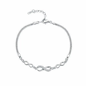 925 Sterling Silver Infinity Love Chain Link Adjustable Zircon Bracelet eprolo