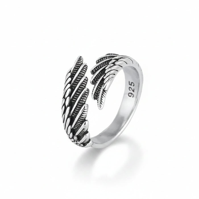 925 sterling silver angel wing feather adjustable ring