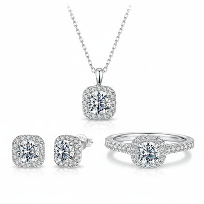 Square halo moissanite jewellery set in 925 sterling silver