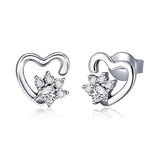 Blue Crystal Paw Stud Earrings 