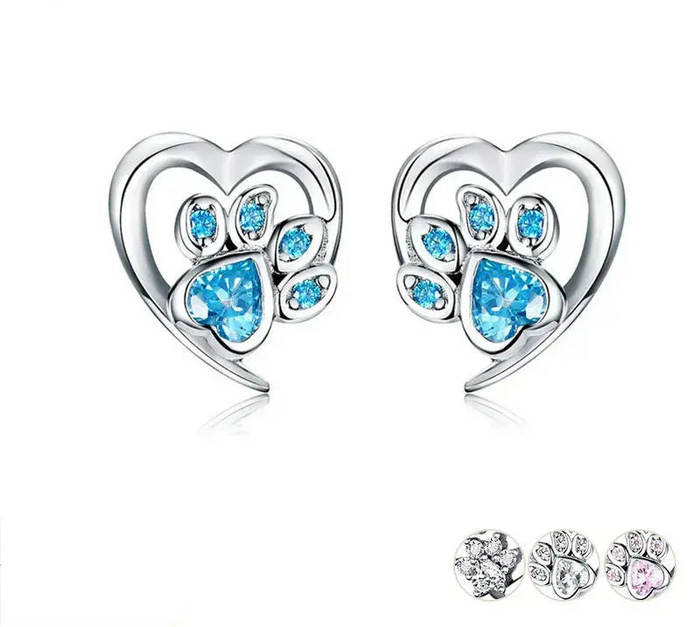 London-Blue-Crystal-Earrings-925-Silver-Paw-Gift-for-Pet-Lovers