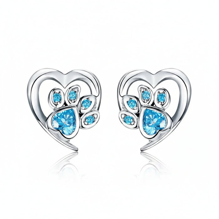 Crystal paw stud earrings in 925 sterling silver - four styles