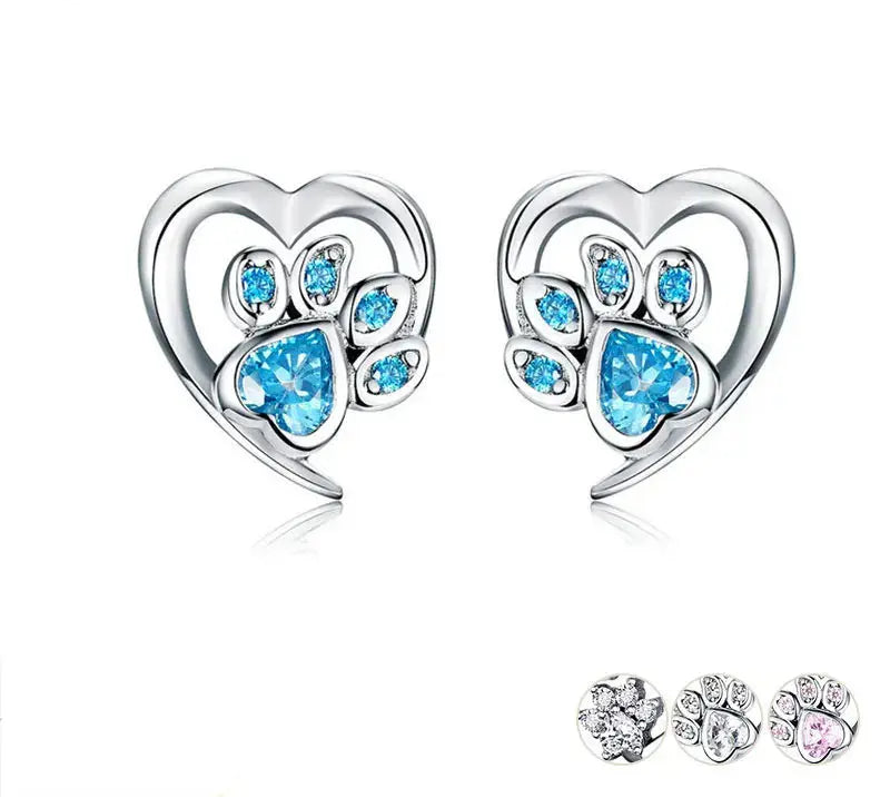 London-Blue-Crystal-Earrings-925-Silver-Paw-Gift-for-Pet-Lovers