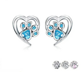 Blue Crystal Paw Stud Earrings