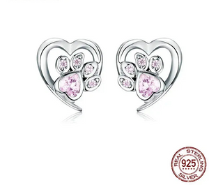 Blue Crystal Paw Stud Earrings 