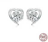 Blue Crystal Paw Stud Earrings 