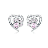 Blue Crystal Paw Stud Earrings 