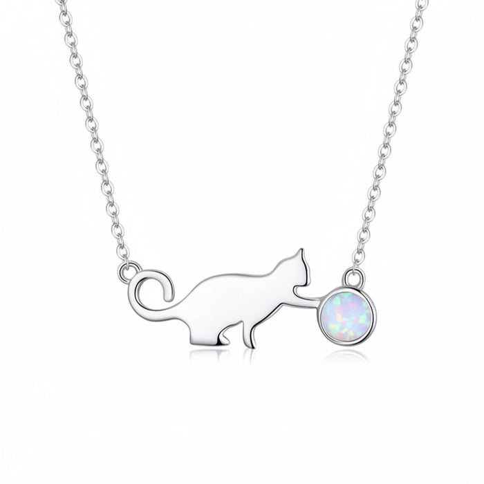 925 sterling silver cat necklace with natural Welo opal
