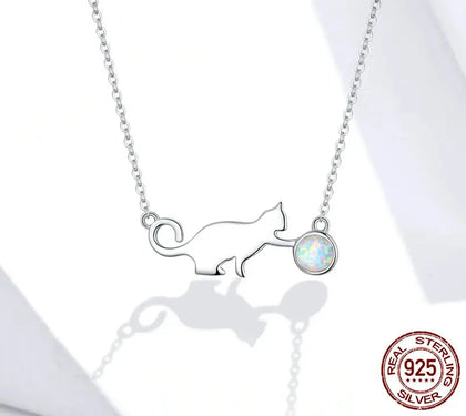 Cat Necklace with Opal.