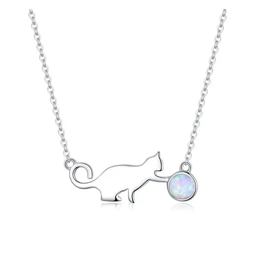 925 sterling silver cat necklace with opal detail