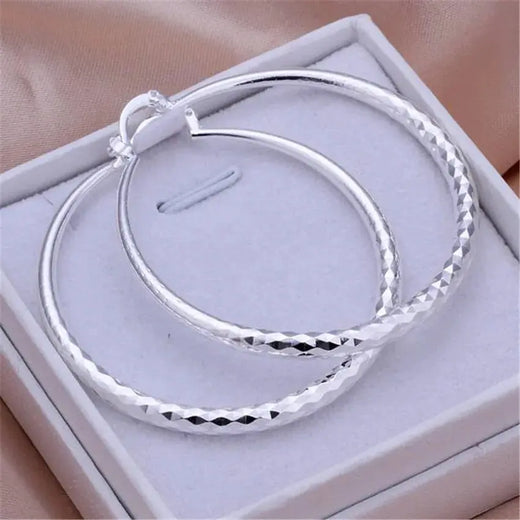 Charms fine 925 Sterling Silver 5CM circle hoop Earrings for Women fashion Pretty wedding party Jewelry Holiday gifts  Jewelry Town