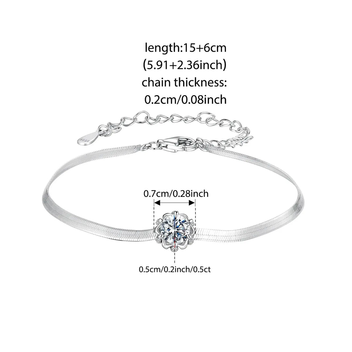 Adjustable snake-chain cherry blossom bracelet in sterling silver
