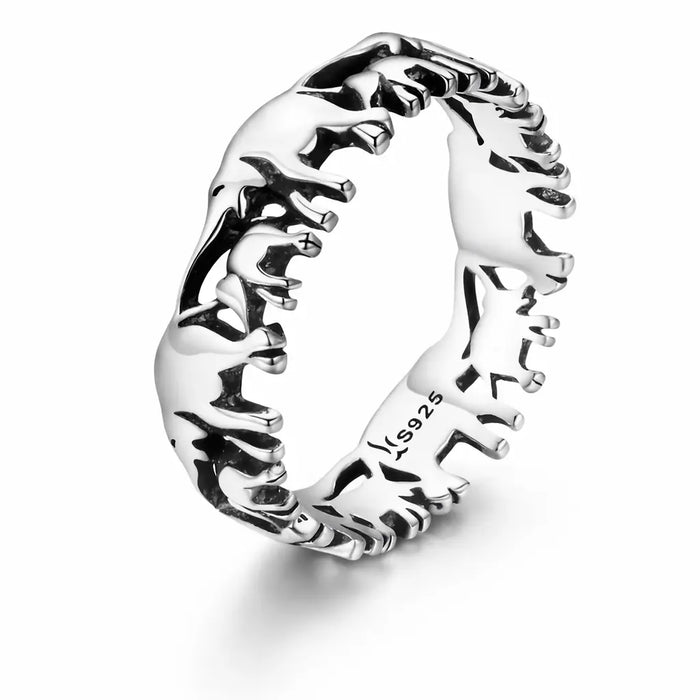 925 Sterling Silver Elephant Family Ring with oxidized finish on a white background – Jewelry Towns