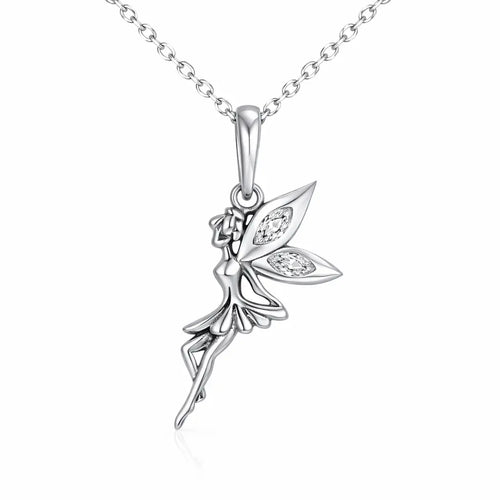 Flower fairy pendant necklace in 925 sterling silver with zircon