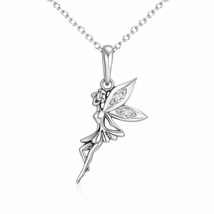 Flower fairy pendant necklace in 925 sterling silver with zircon