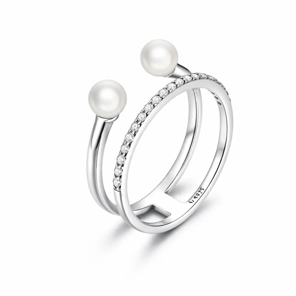 Geometric shell beads CZ thick band sterling silver ring with open design – Jewelry Towns