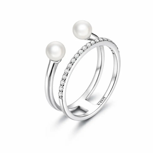 Geometric shell beads CZ thick band sterling silver ring with open design – Jewelry Towns