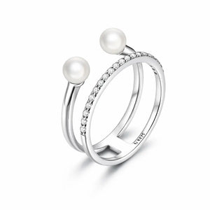 Geometric shell beads CZ thick band sterling silver ring with open design – Jewelry Towns