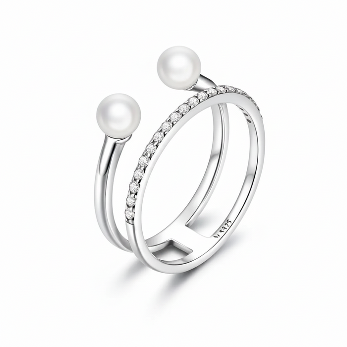 Geometric shell beads CZ thick band sterling silver ring with open design – Jewelry Towns