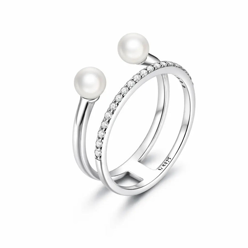 Geometric shell beads CZ thick band sterling silver ring with open design – Jewelry Towns
