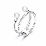 Geometric shell beads CZ thick band sterling silver ring