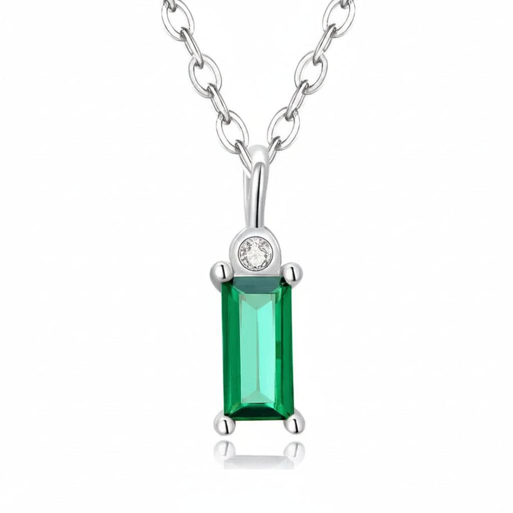 Green baguette zircon pendant necklace in 925 sterling silver