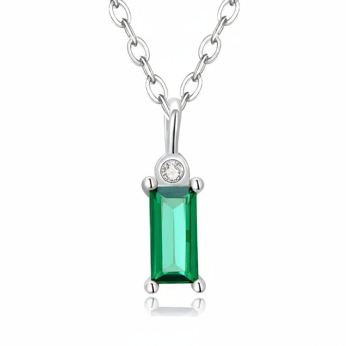 Green baguette zircon pendant necklace in 925 sterling silver