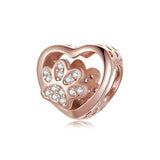 Heart Paw Silver Charm 