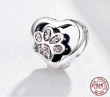 Heart Paw Silver Charm 