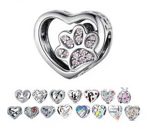 Heart Paw Silver Charm 