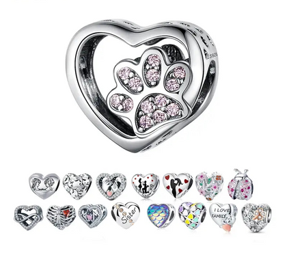 Heart Paw Silver Charm 