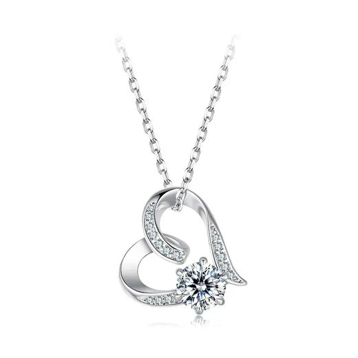 Heart moissanite necklace with adjustable sterling silver chain