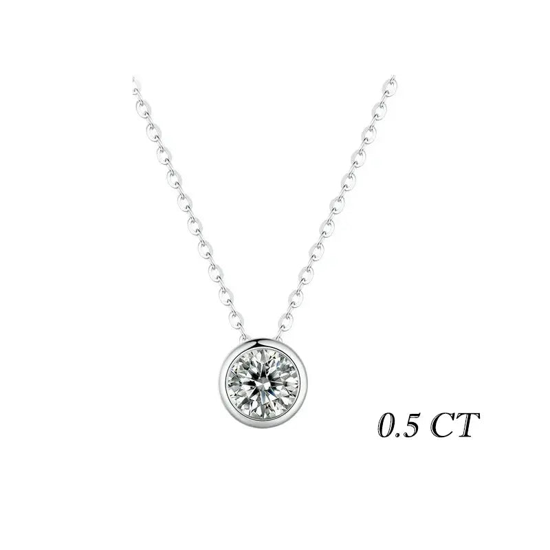 Round moissanite necklace available in 0.5 ct 1.0 ct and 1.5 ct