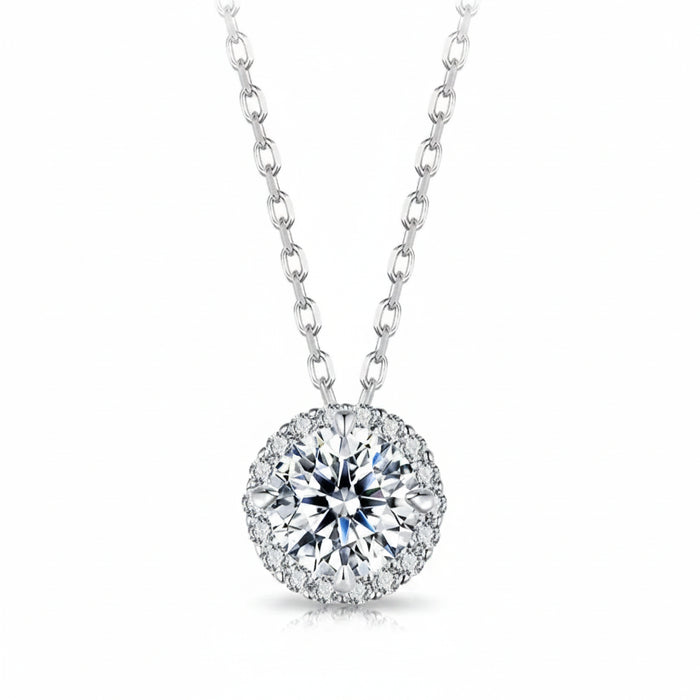 Round moissanite necklace in 925 sterling silver