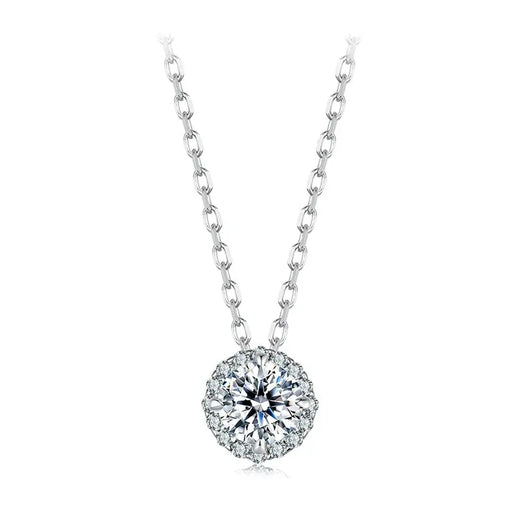 Round moissanite pendant necklace with platinum-plated finish