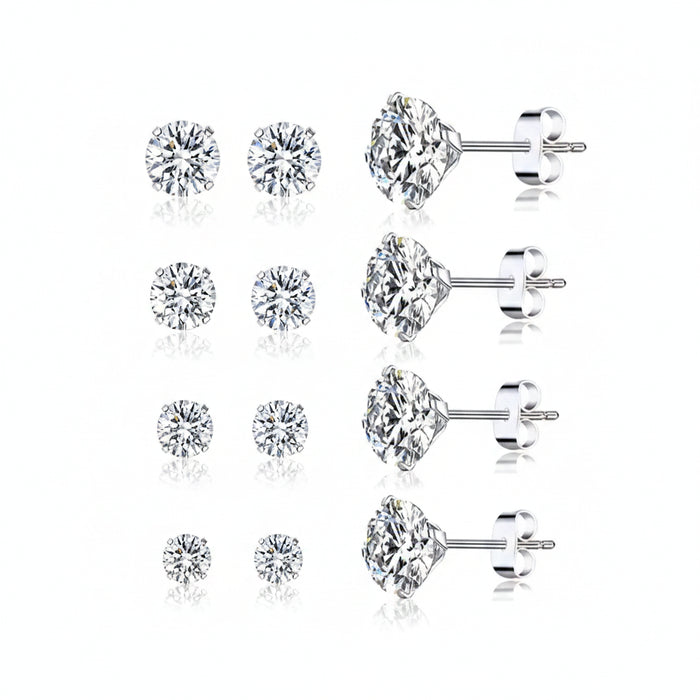 Round cubic zirconia stud earrings in 925 sterling silver
