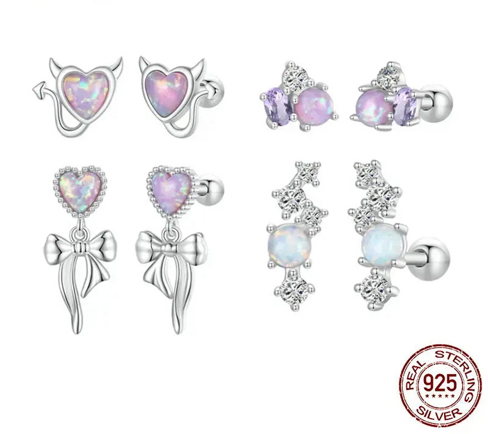 Opal-Stud-Earrings-Sterling-Silver-Mystic-Colors-925-Silver
