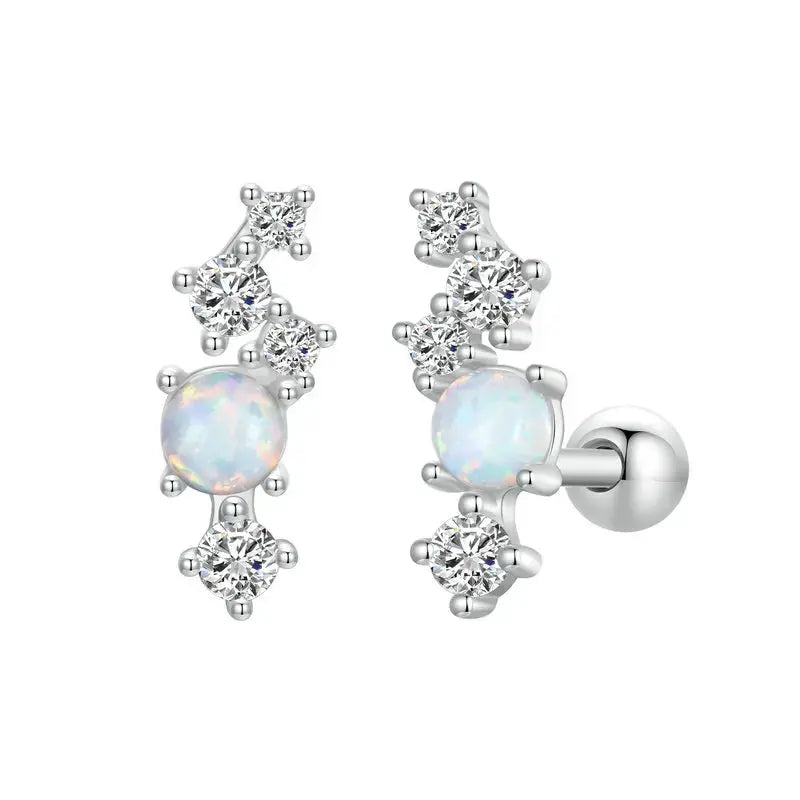 Platinum-plated sterling silver stud earrings with opal-style centre