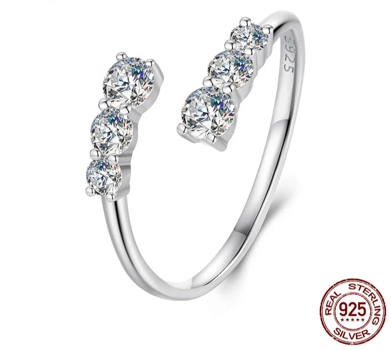 Moissanite White Gold Plated Open Ring – 925 Sterling Silver | D Color VVS1 Clarity | Diamond Alternative