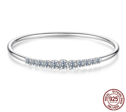 ✨ Moissanite Adjustable Elastic Bracelet – 925 Sterling Silver &amp; White Gold Finish