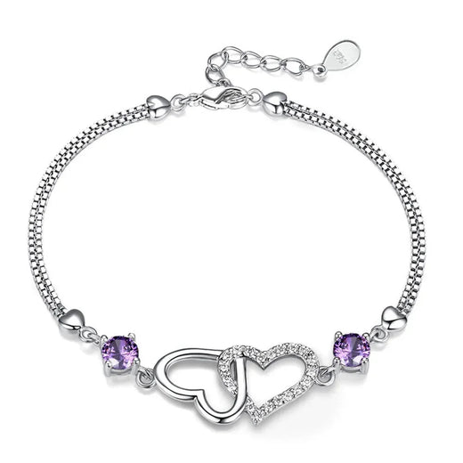S925 Sterling Silver Bracelet Inlaid With Amethyst Embellished With Zircon Heart-Shaped Women's Bracelet Evening Luxury Jewelry  Jewelry Town