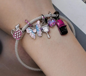 Pink Lady Series Butterfly Hanging Bead Melting Heart Pendant Charm 