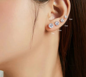✨ Platinum Plated CZ Stud Earrings – 925 Sterling Silver | Hypoallergenic 4mm-7mm Diamond-Like Studs
