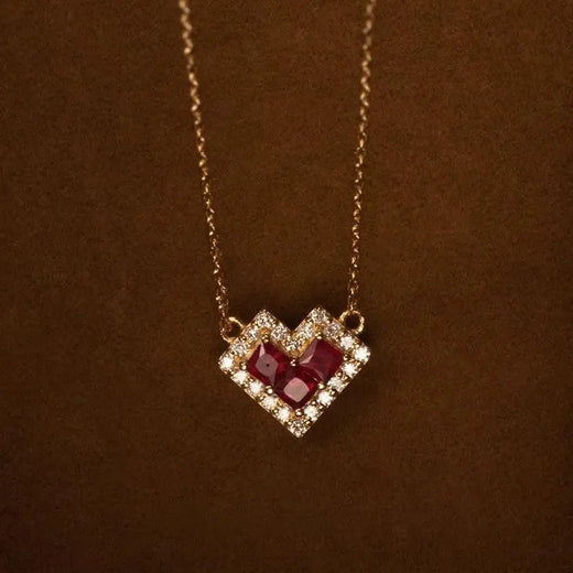 S925 Sterling Silver 18K Gold Plated Heart Zircon Pendant Necklace Fashionable Elegant Festive Gift  Jewelry Town