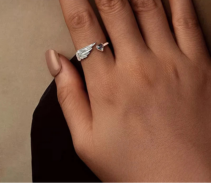 ✨ Angel Wing Heart Ring – 925 Sterling Silver | Protection Symbol Open Ring | Boho Chic Jewelry