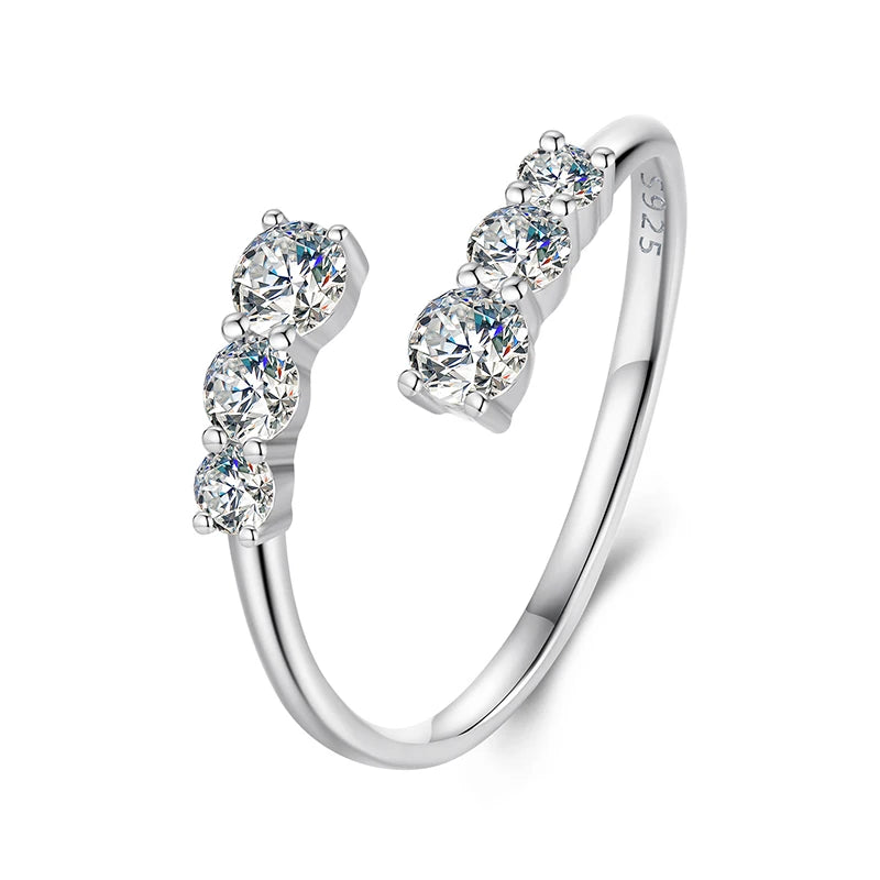 Moissanite White Gold Plated Open Ring – 925 Sterling Silver | D Color VVS1 Clarity | Diamond Alternative