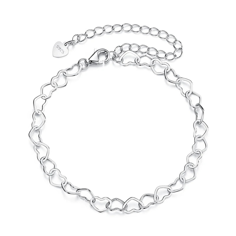 π Hollow Heart Bracelet β 925 Sterling Silver, White Gold Plated Chain